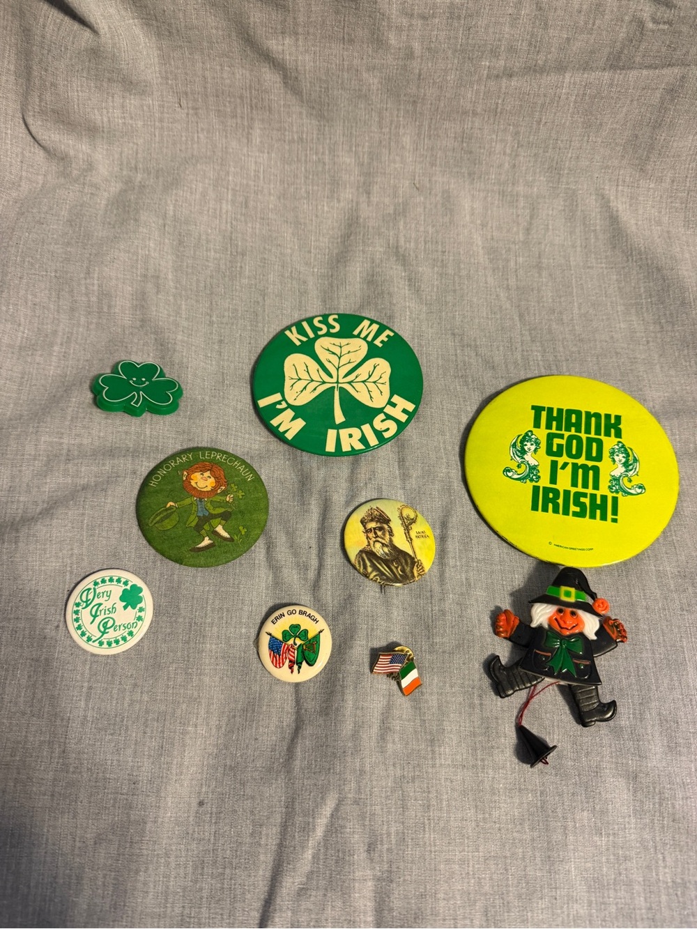 Assorted Irish St. Patrick's Day Pins and Buttons - Green & Yellow